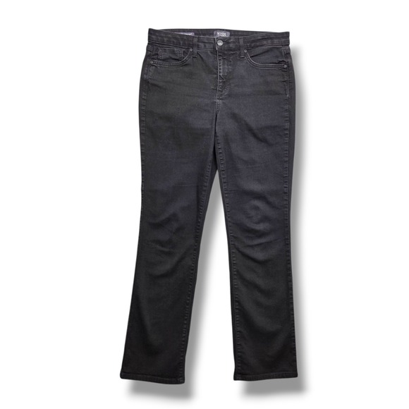NYDJ Marilyn Straight Jeans Womens 8 Mid Rise Lift Tuck Black Wash Denim - Picture 1 of 11